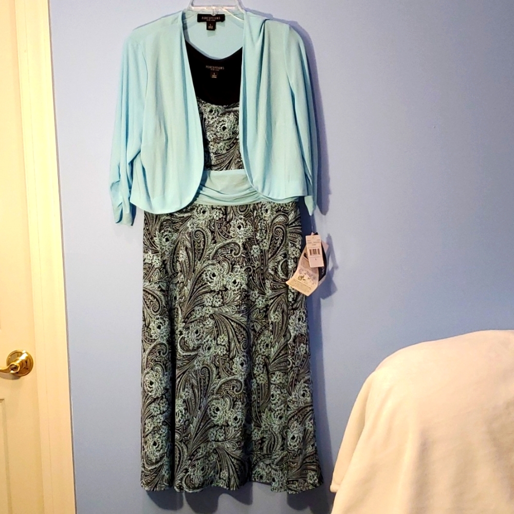 Perceptions NY Womens 2-Piece Paisley Print Dress, Size L